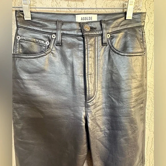 AGOLDE 90s Pinch Waist recycled leather gray pants 24 - Picture 7 of 12